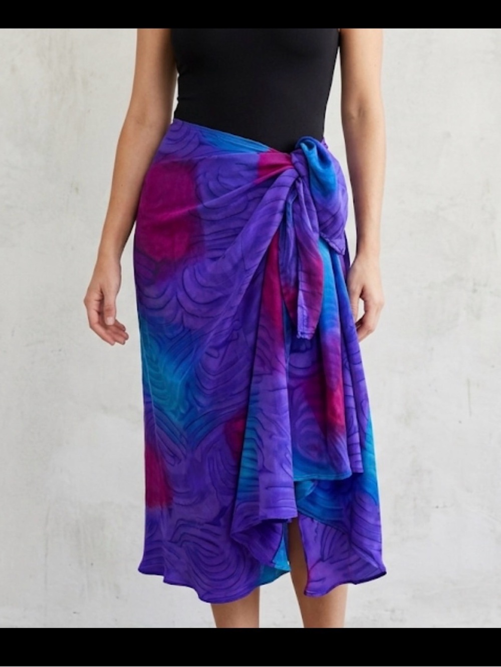 VTG Silk Jacquard Sarong Wrap Coverup Skirt Purple Blue Avant Garde Whimsigoth